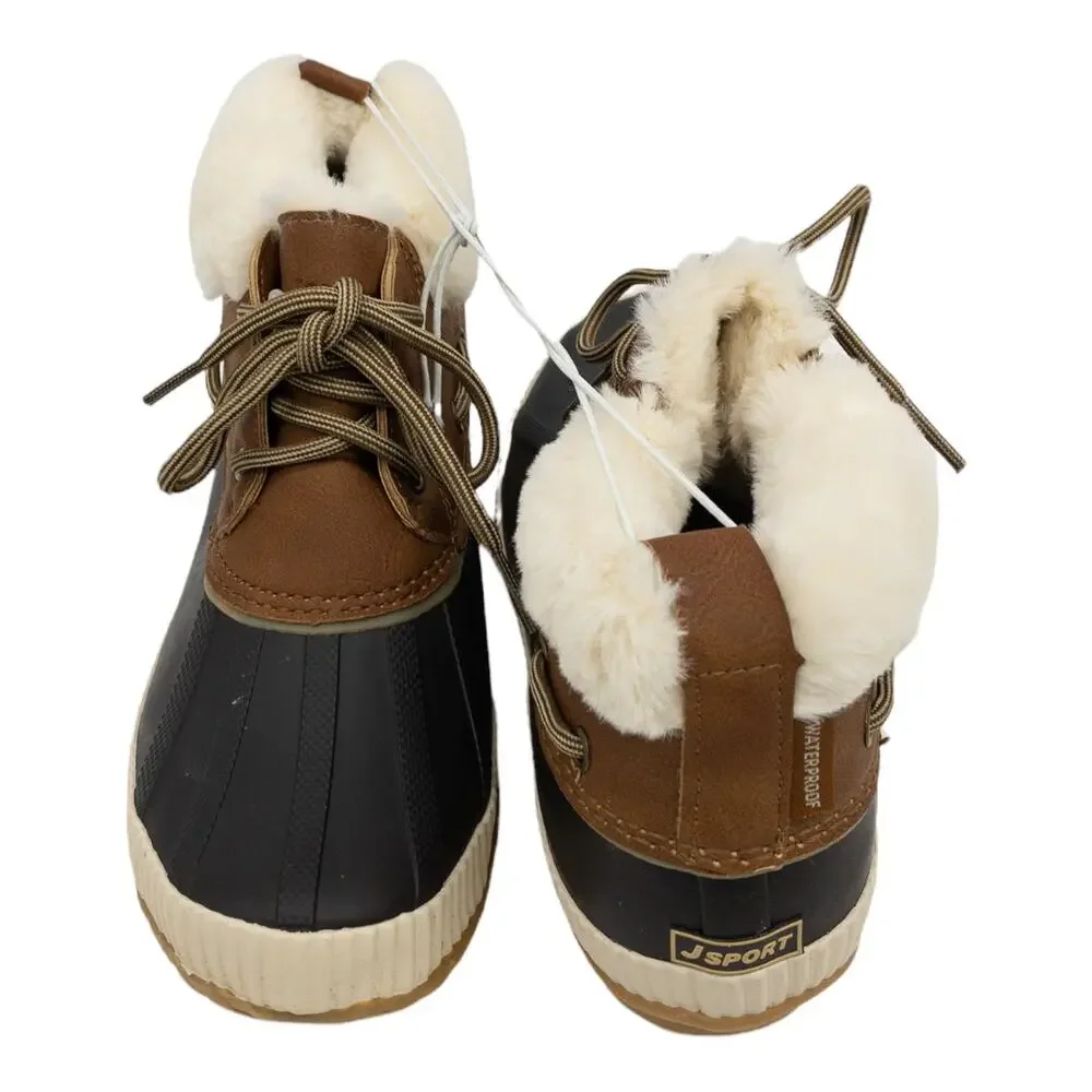 Jambu JSport Waterproof Short Duck Boots Brown Faux Fur Collar Women's 6 7